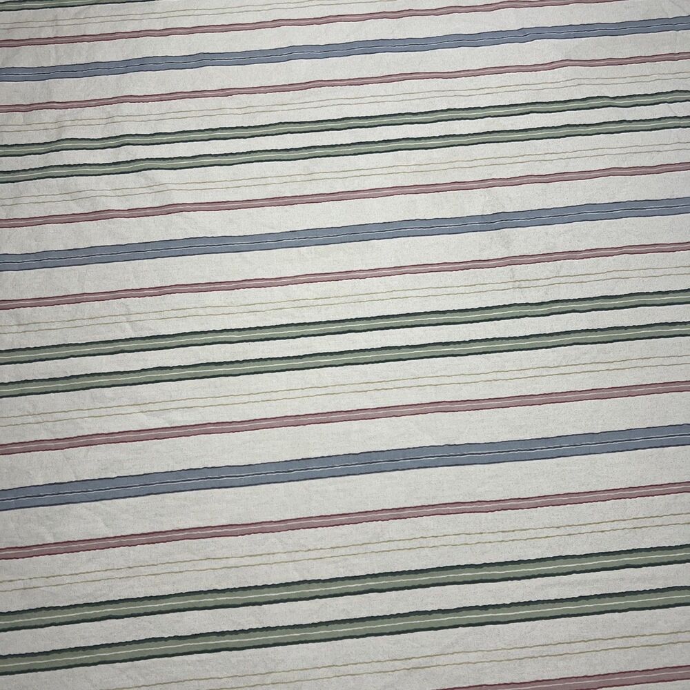 Vintage Wamsutta 78x80 King Fitted Sheet Green Blue Dark Red Striped Creme